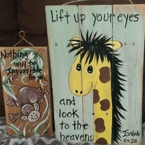 Wooden hanging Bible verses animal pictures 16×10 12×5 11×4 set of 3